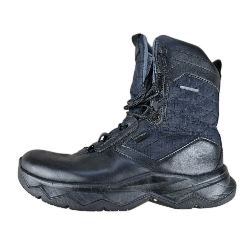 Under Armour Stellar G2 Tactical Boots Men Sz 8 Black Side Zip Leather/Textile